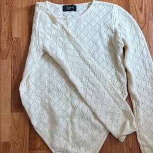 Cottagecore Cream Pointelle Diamond Knit Sweater Bodysuit Women